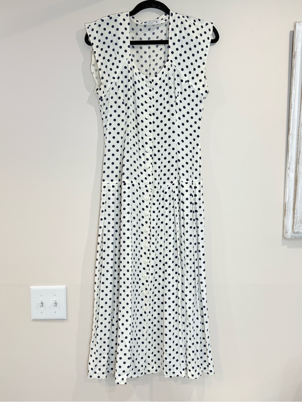 🔥Caroll Polka Dot Button-Front Midi Dress - White with Black Dots Size 38 EC🔥